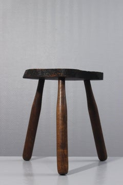 Vintage carved tripod brutalist milking stool France 1950s
