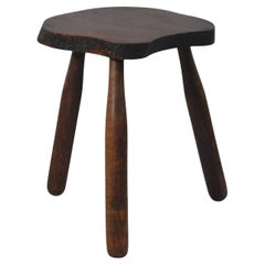 Vintage carved tripod brutalist milking stool France 1950s