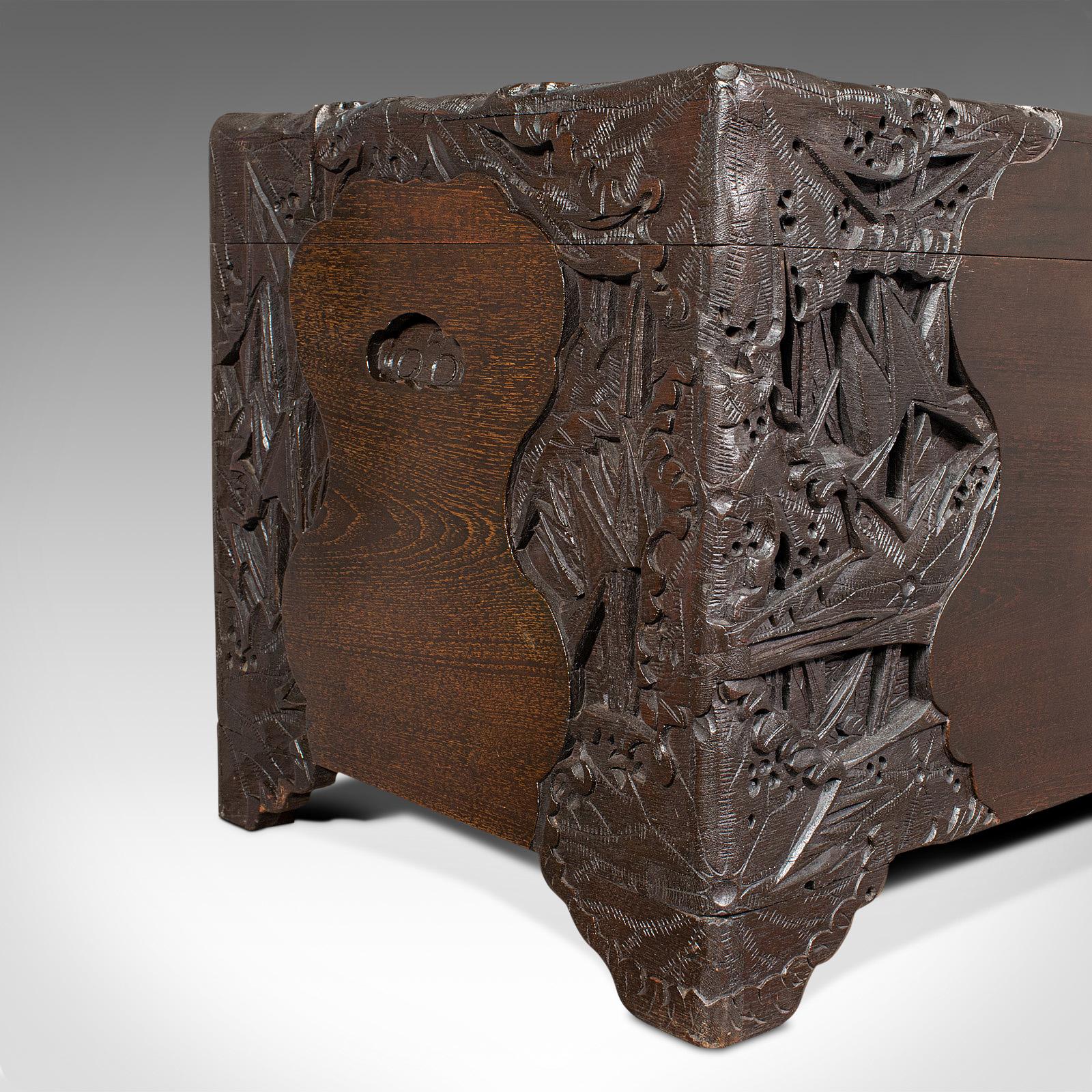 Vintage Carved Trunk, Oriental, Camphorwood, Chest, Art Deco Taste, Circa 1940 For Sale 7