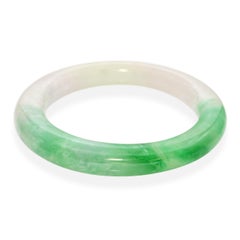 Vintage Carved Variegated Jadeite Jade Bangle Bracelet