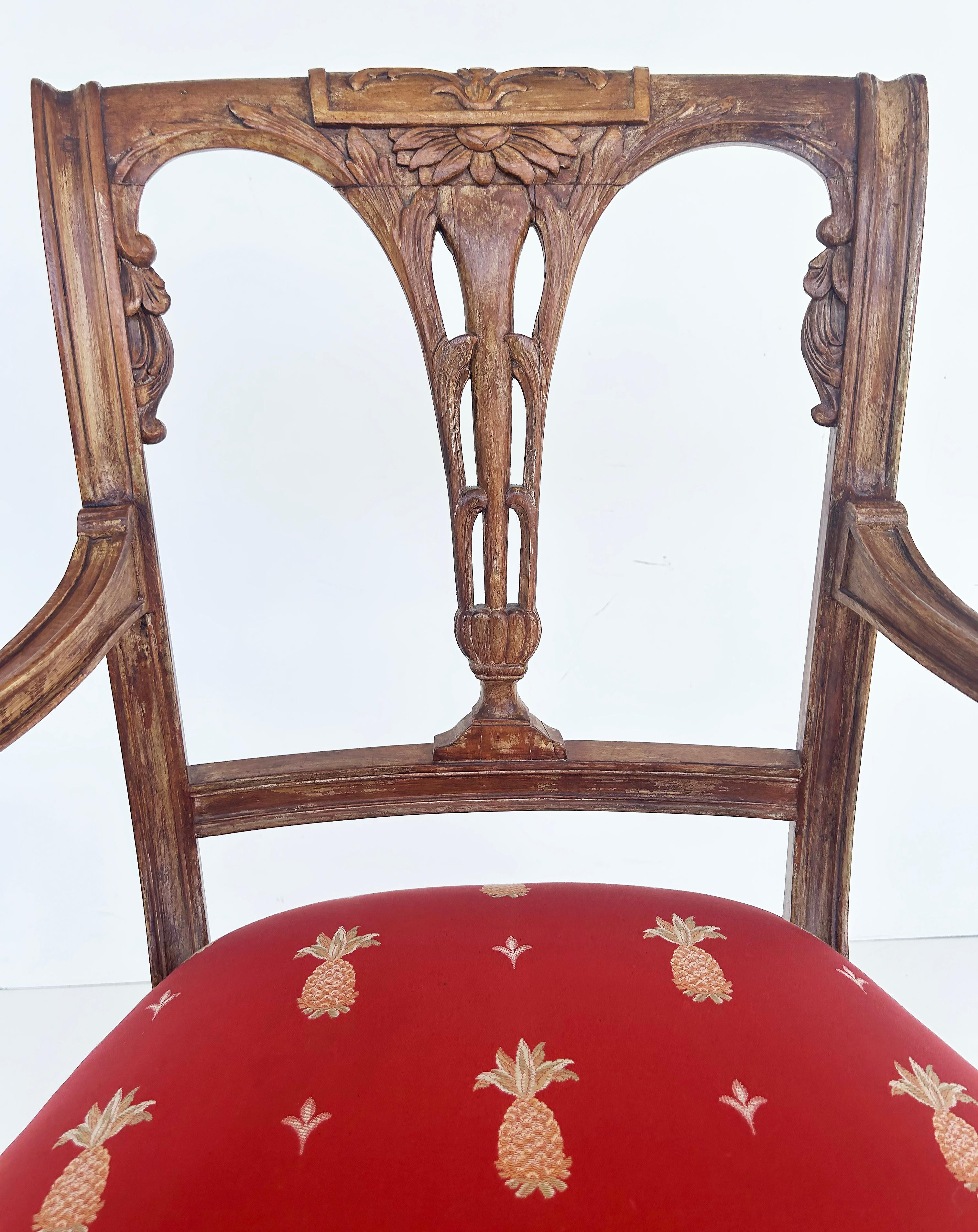 Antique Carved Venetian Plastered Wood Armchairs with Pineapple Seats For Sale 7