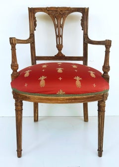 Antique Carved Venetian Plastered Wood Armchairs with Pineapple Seats