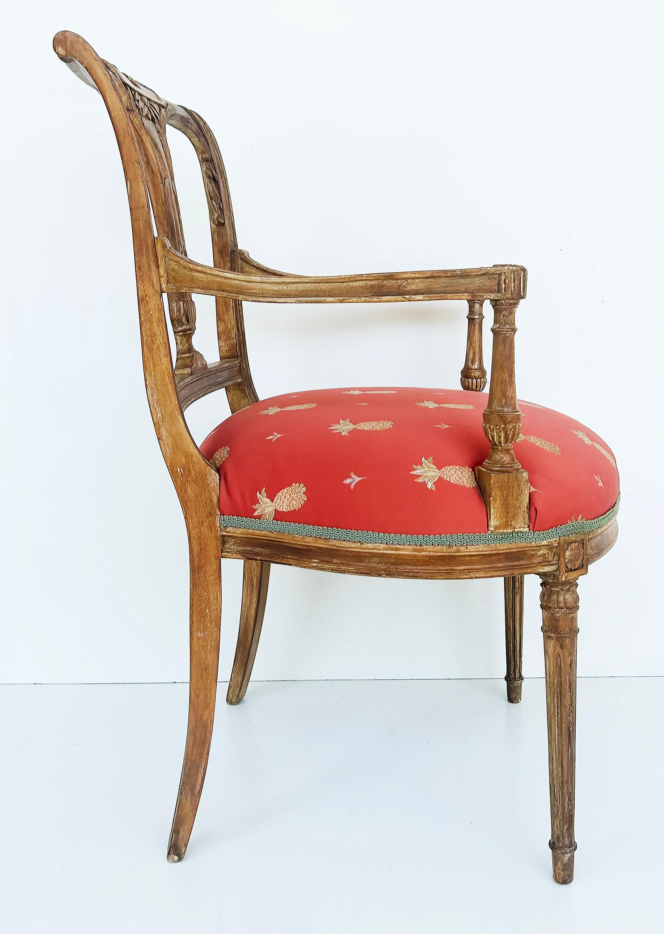 20th Century Antique Carved Venetian Plastered Wood Armchairs with Pineapple Seats For Sale