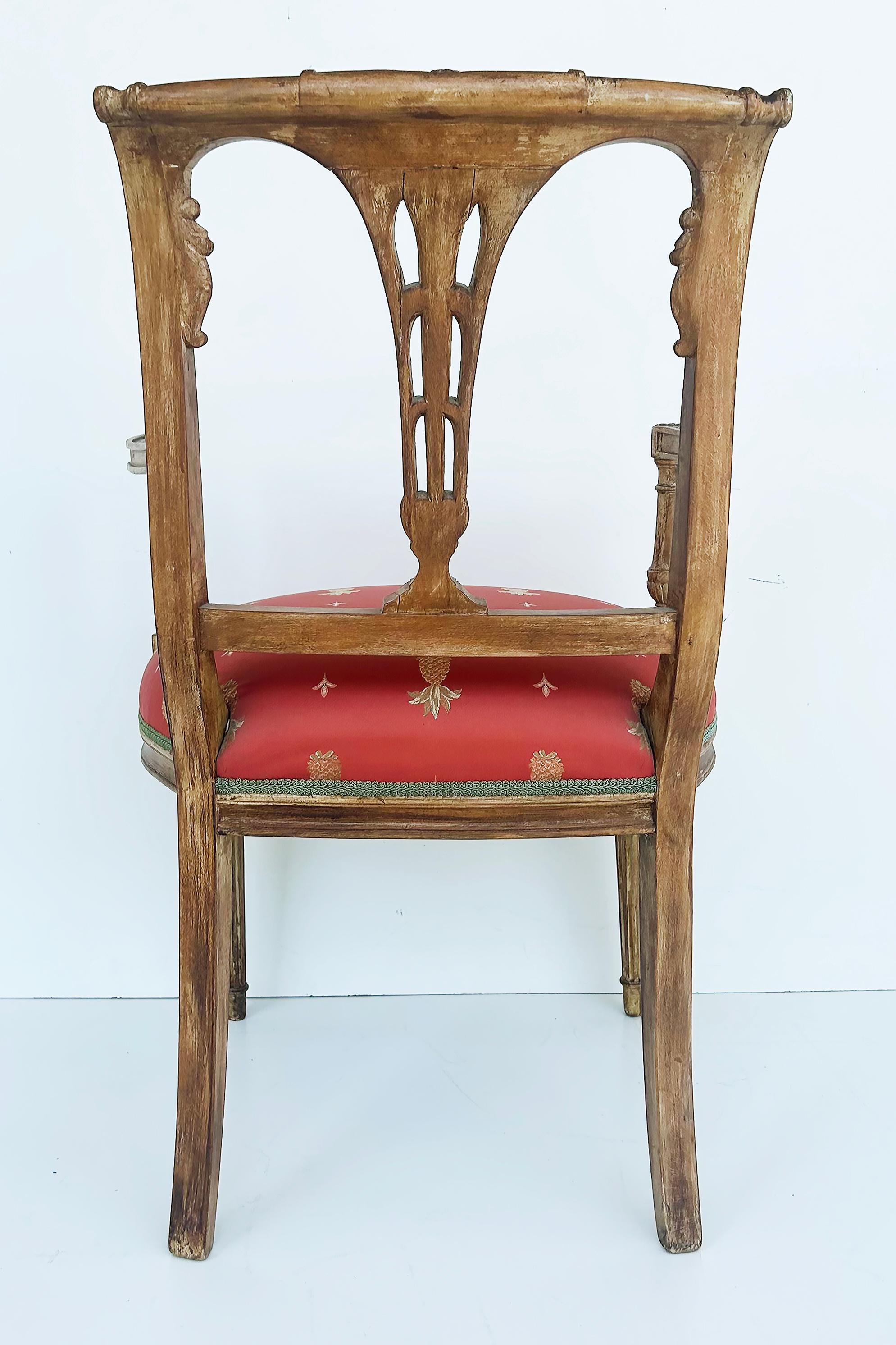 Antique Carved Venetian Plastered Wood Armchairs with Pineapple Seats For Sale 1