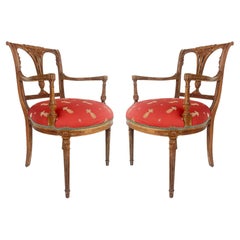 Antique Carved Venetian Plastered Wood Armchairs with Pineapple Seats