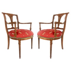 Antique Carved Venetian Plastered Wood Armchairs with Pineapple Seats