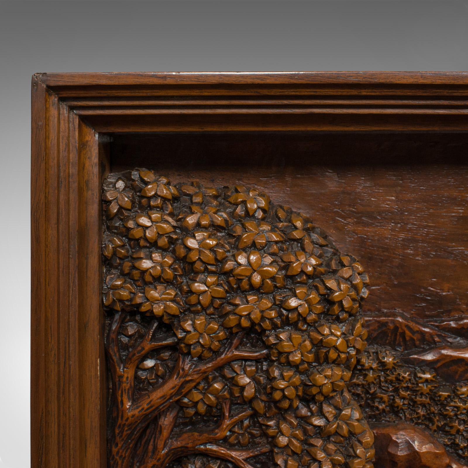 Wood Carved Wall Panel, English, Ironwood, Decorative, Frieze, Jungle, 20th Century