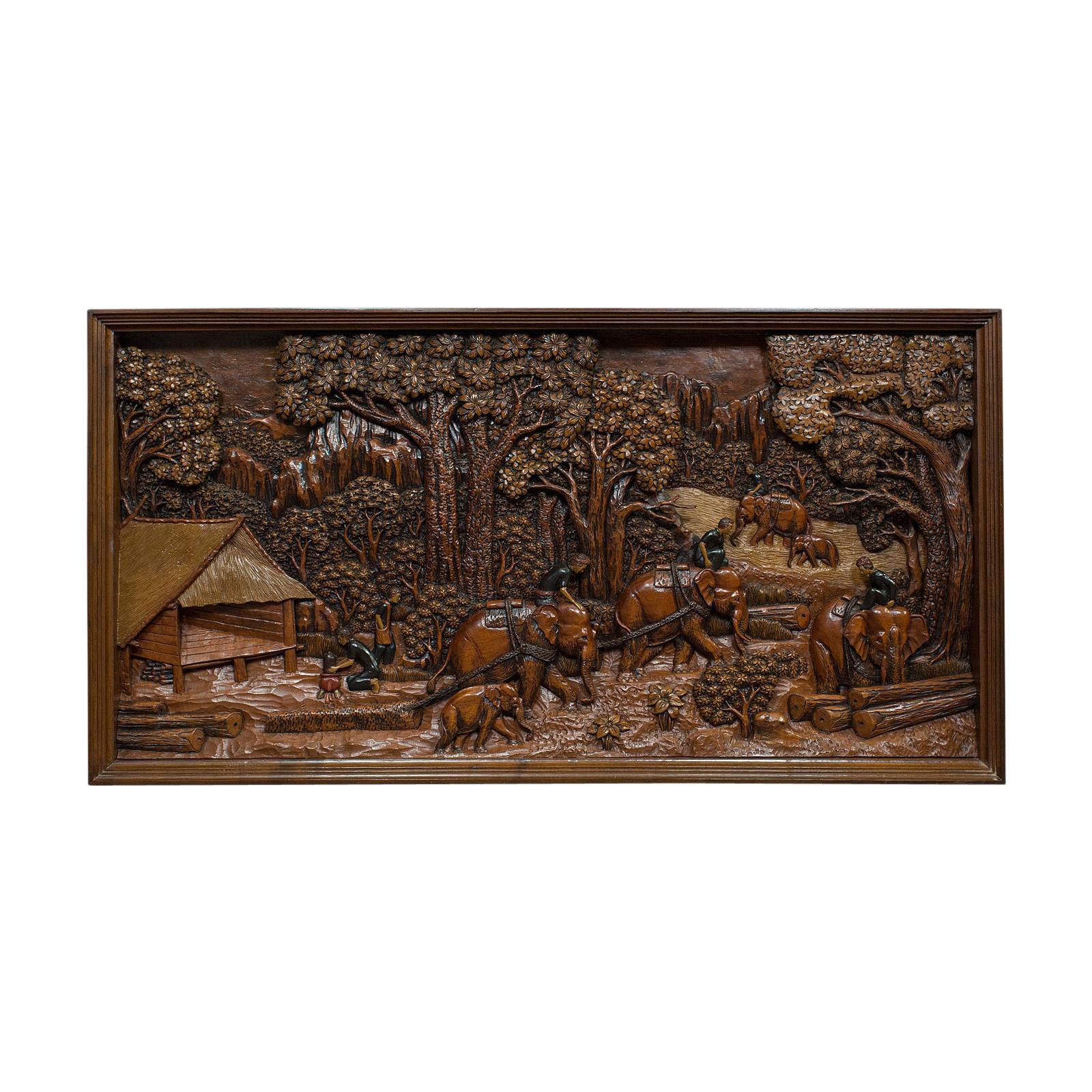 Carved Wall Panel, English, Ironwood, Decorative, Frieze, Jungle, 20th Century