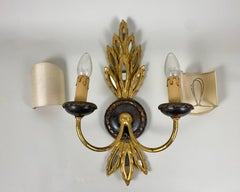 Vintage Carved Wall Sconce Empire Gilded Metal & Wood, Italy, 1950s