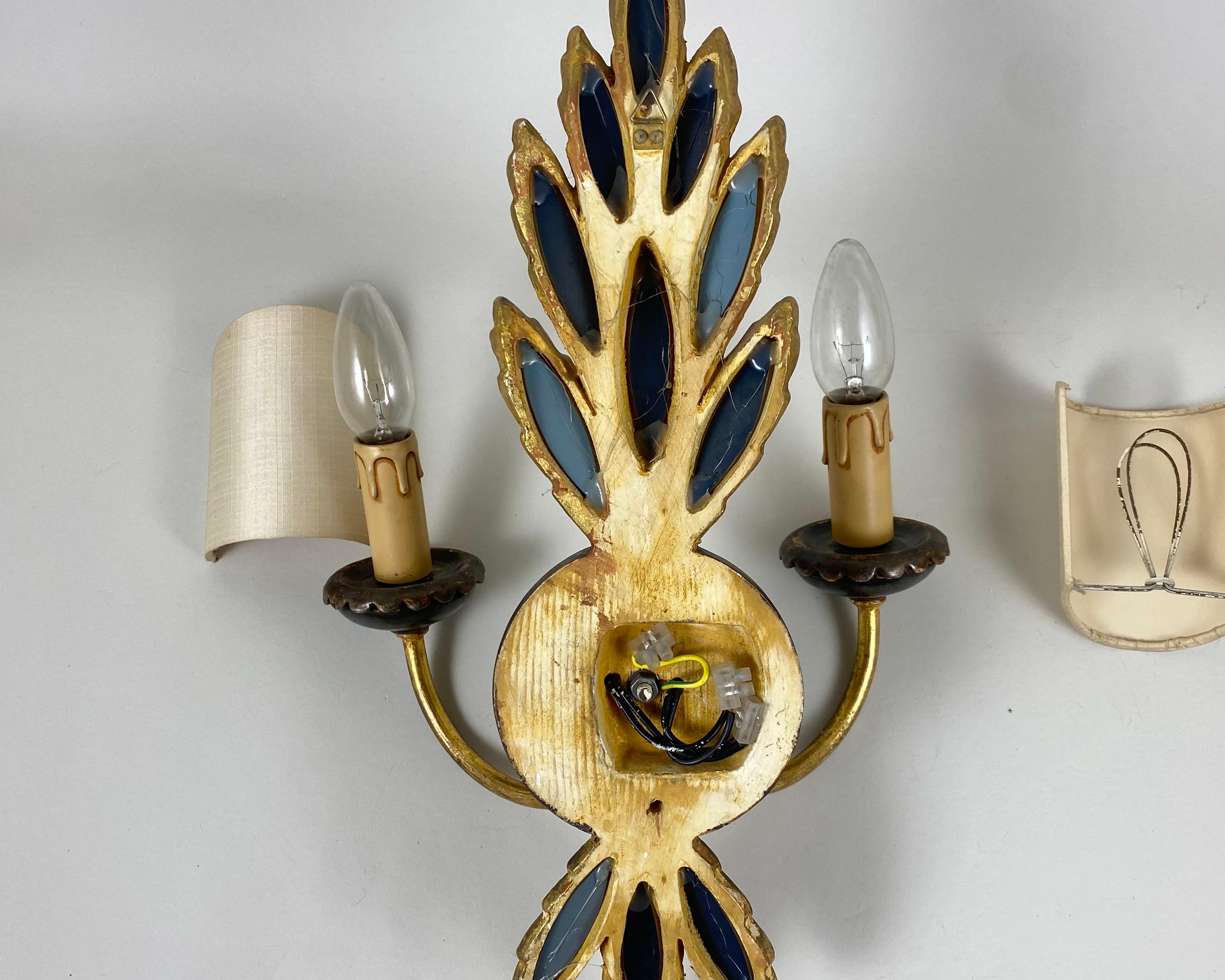 Italian Vintage Carved Wall Sconce Empire Gilded Metal & Wood, Italy, 1950s For Sale
