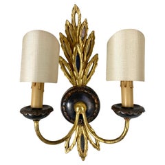 Vintage Carved Wall Sconce Empire Gilded Metal & Wood, Italy, 1950s