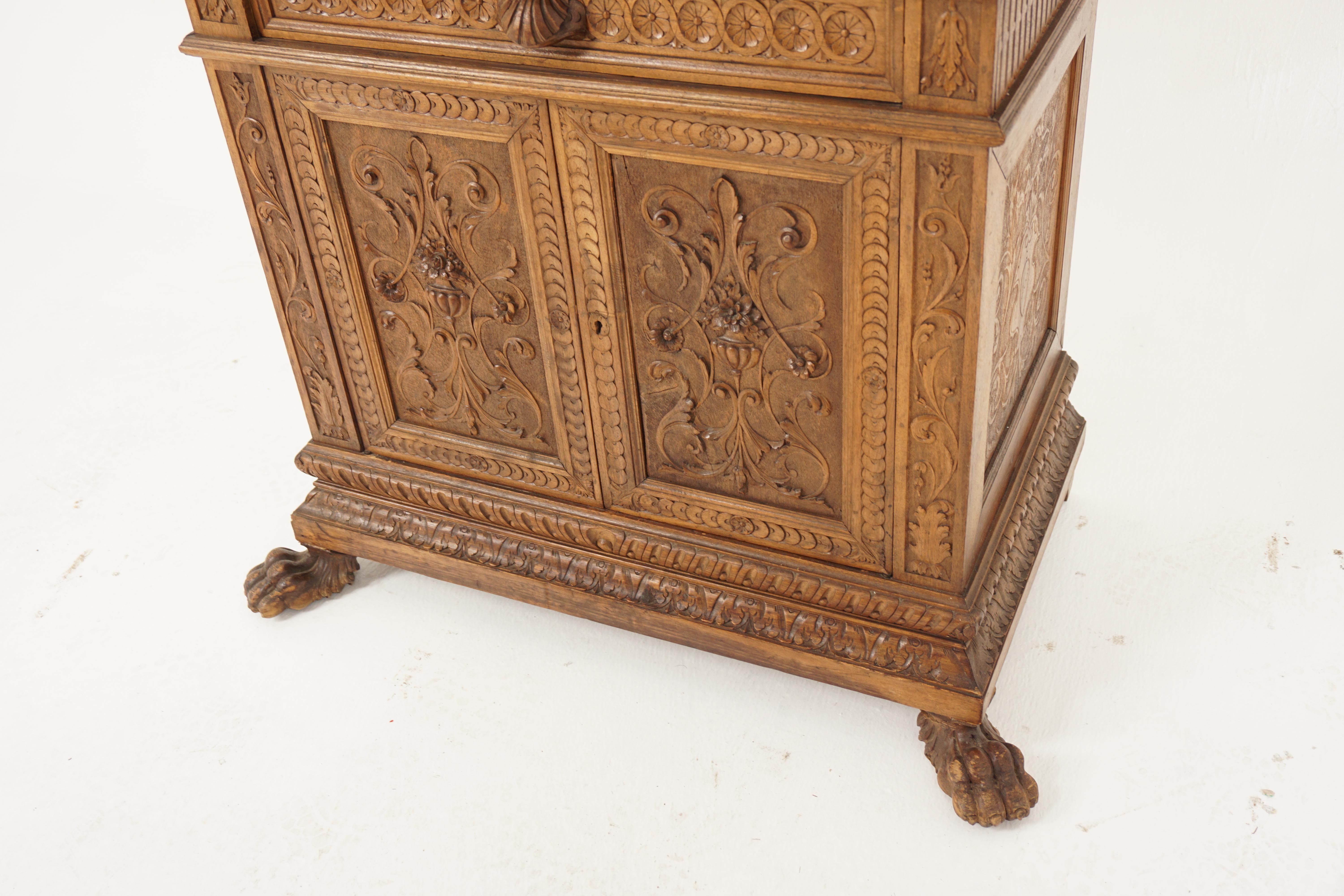 Vintage Carved Walnut Display Cabinet, China Cabinet, India 1940, H684 5
