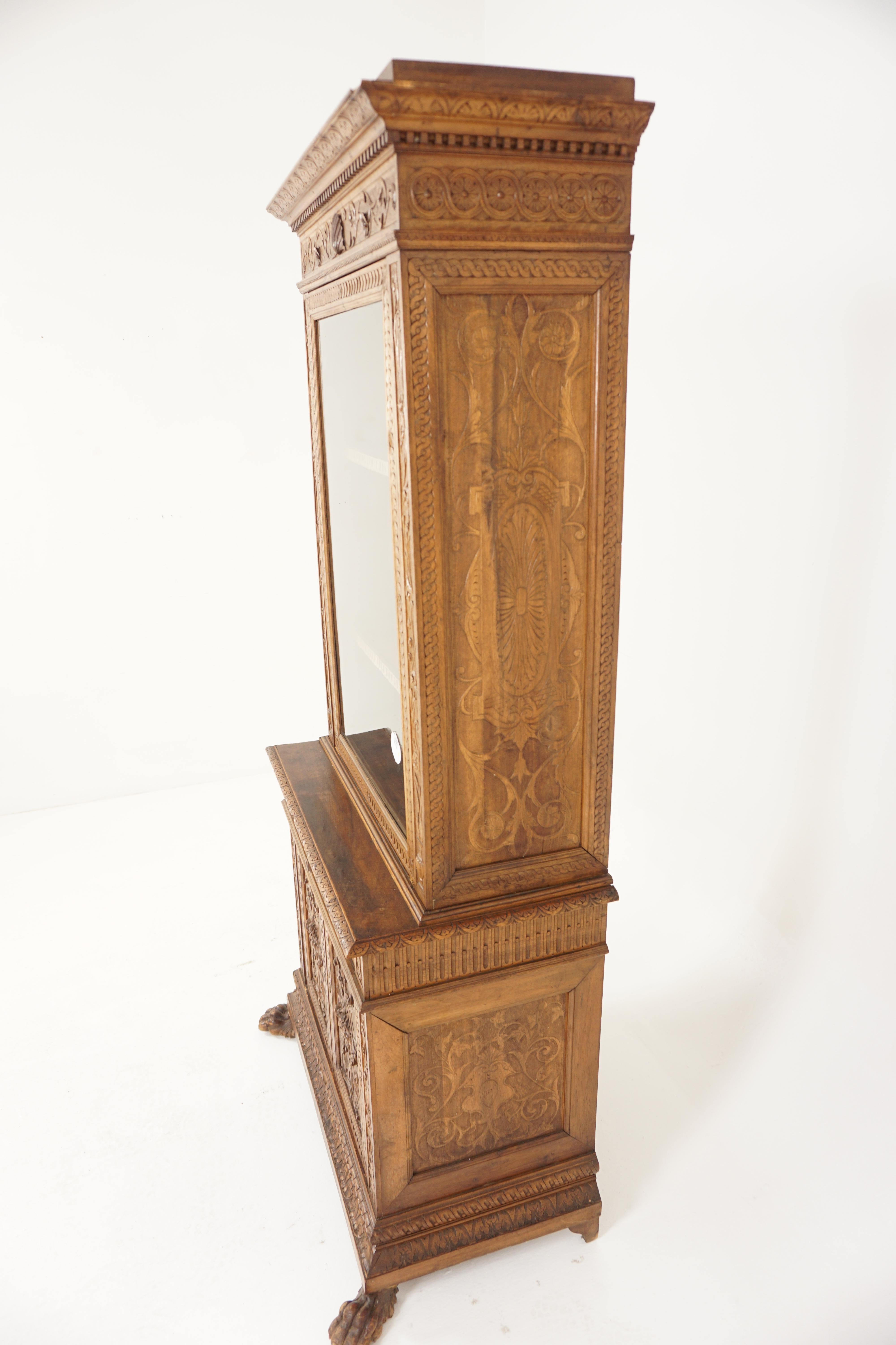 Vintage Carved Walnut Display Cabinet, China Cabinet, India 1940, H684 4