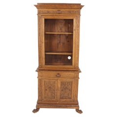 Vintage Carved Walnut Display Cabinet, China Cabinet, India 1940, H684