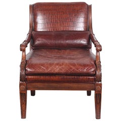 Vintage Carved Walnut Framed Empire Style Armchair