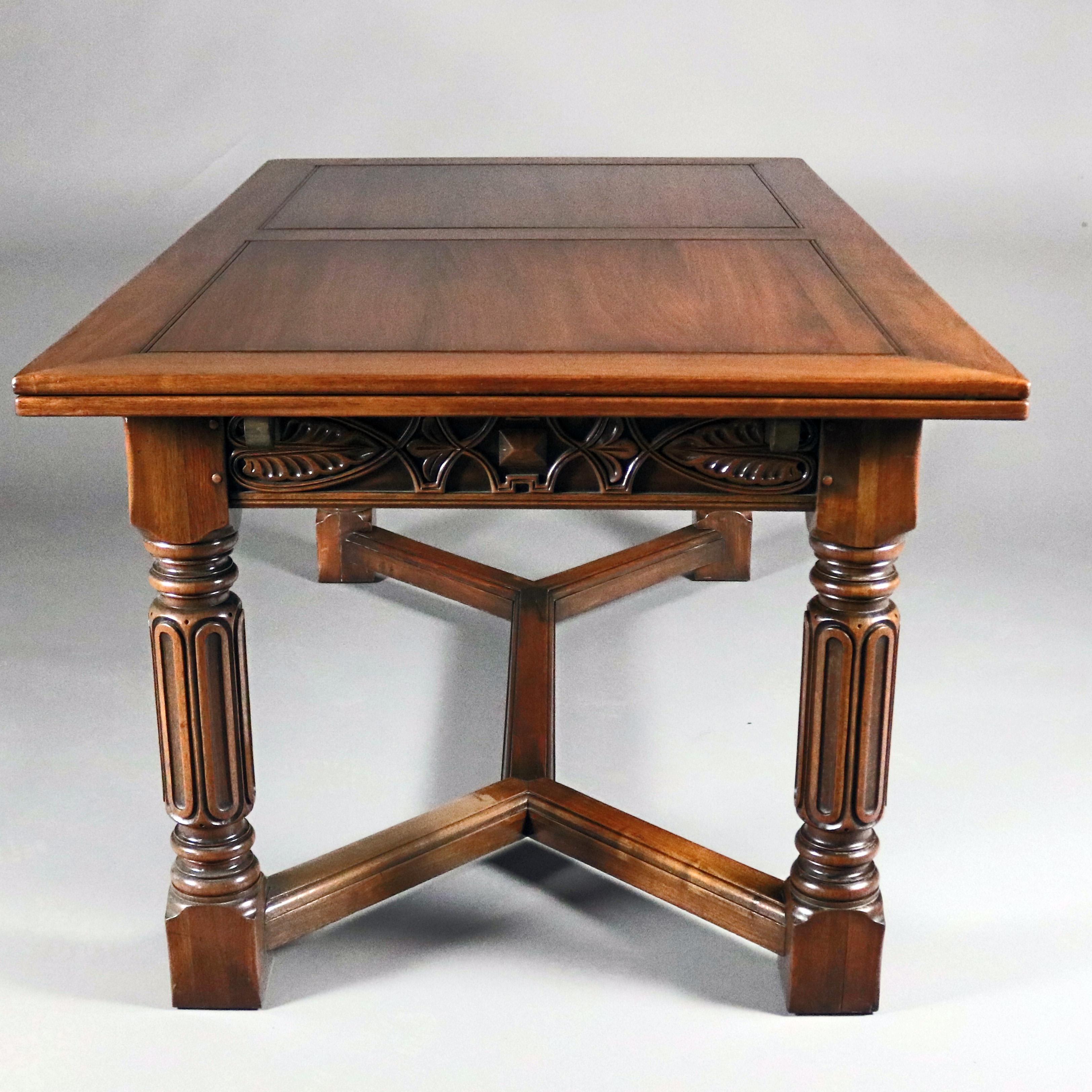 Vintage Carved Gothic Style Draw-Top Trestle Table by Kittinger, 20th Century 7