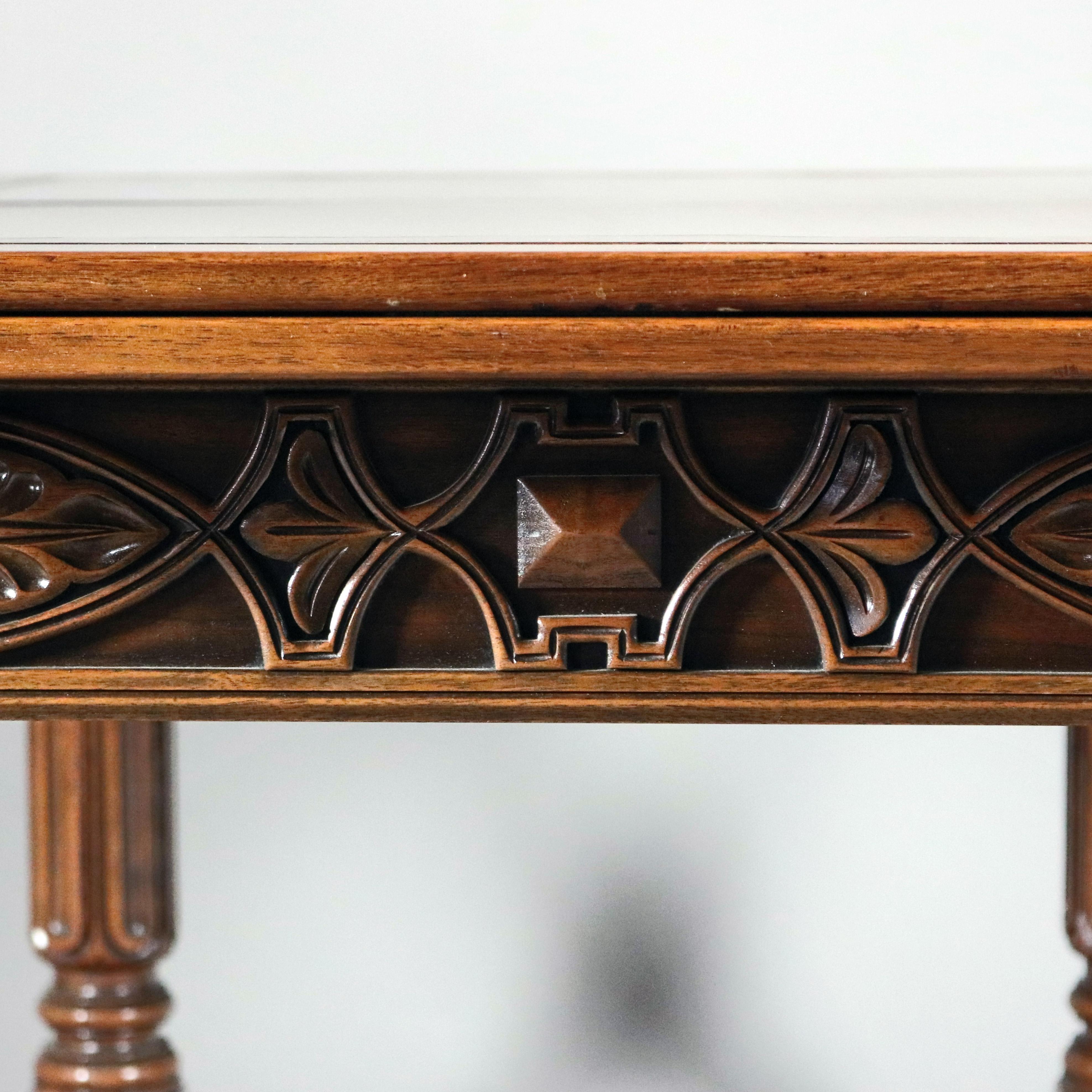 Vintage Carved Gothic Style Draw-Top Trestle Table by Kittinger, 20th Century 9