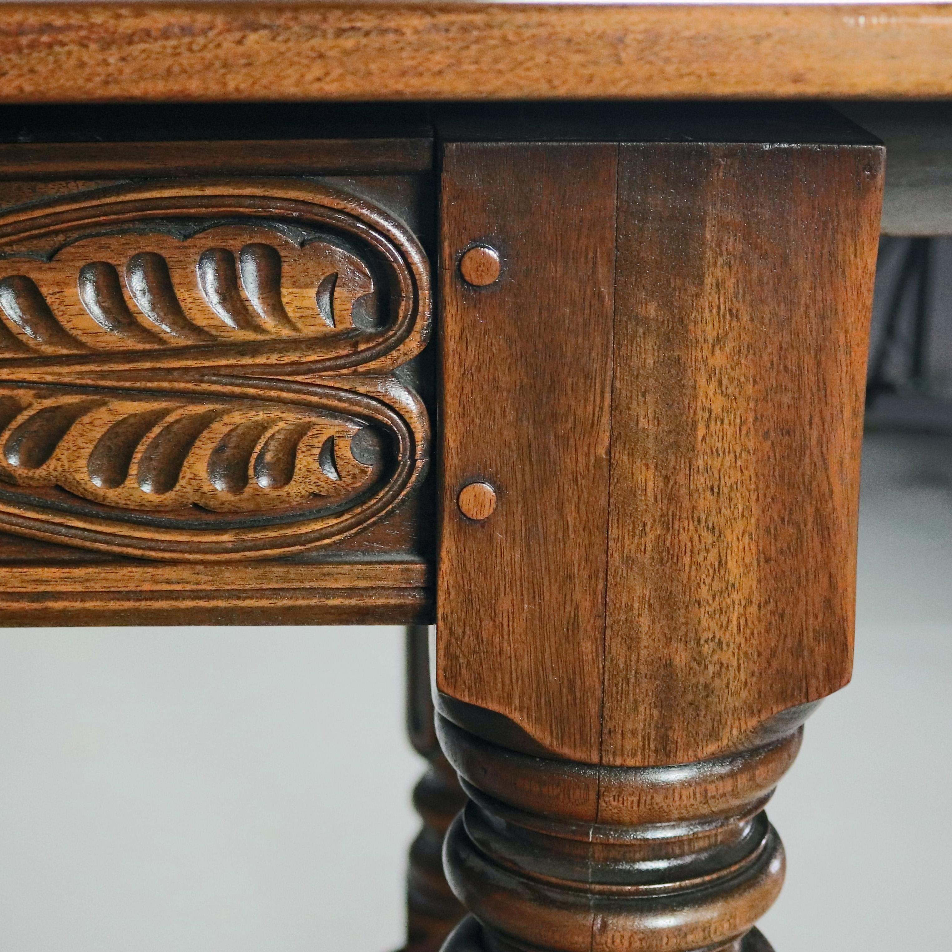 Vintage Carved Gothic Style Draw-Top Trestle Table by Kittinger, 20th Century 3
