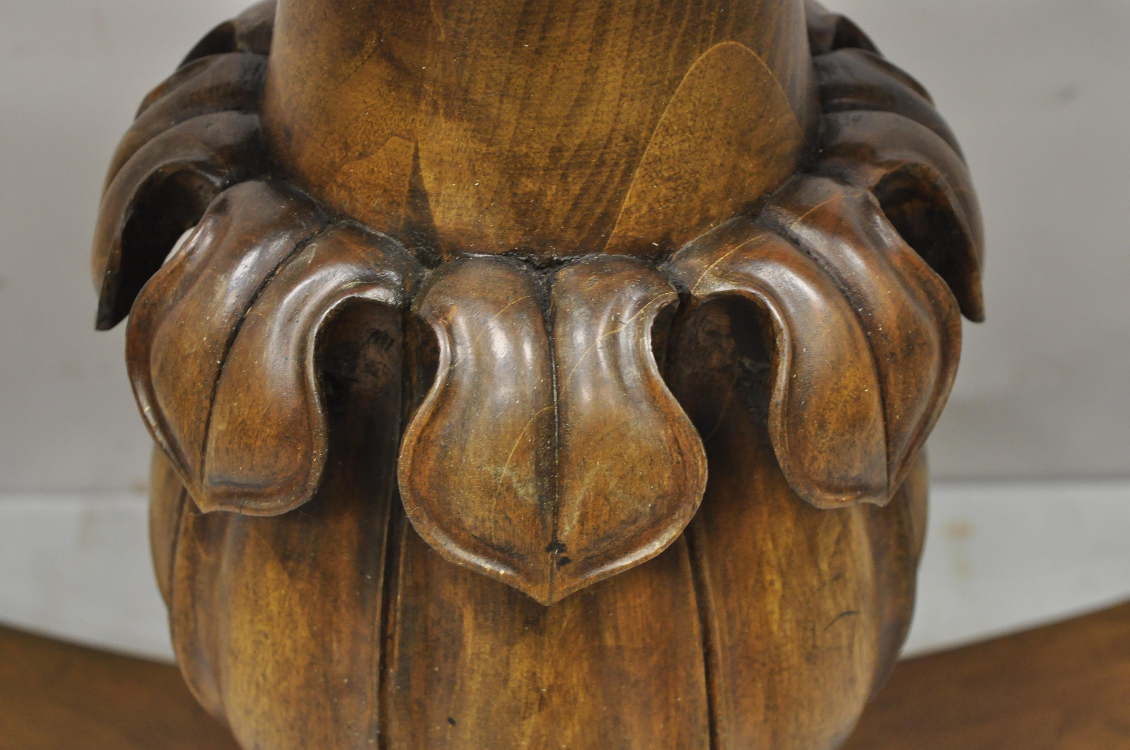 North American Vintage Carved Walnut Italian Regency Leaf Pineapple Pedestal Table Base 'B' For Sale