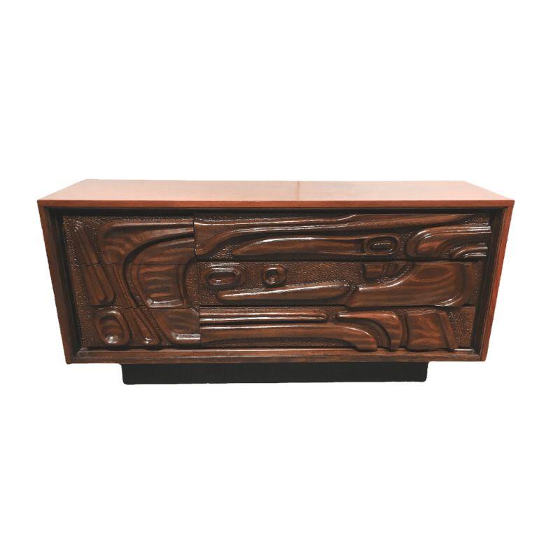 Vintage Carved Walnut Wood Oceanic Lowboy Sideboard Dresser by Pulaski