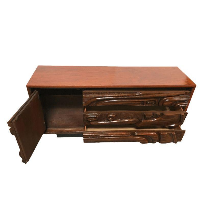 Vintage Carved Walnut Witco Style Oceanic Lowboy Dresser by Pulaski Furniture 1