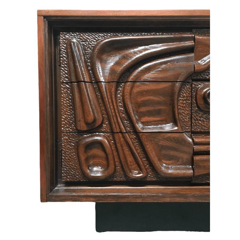 Vintage Carved Walnut Witco Style Oceanic Lowboy Dresser by Pulaski Furniture 2