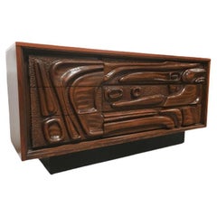 Vintage Carved Walnut Witco Style Oceanic Lowboy Dresser by Pulaski Furniture