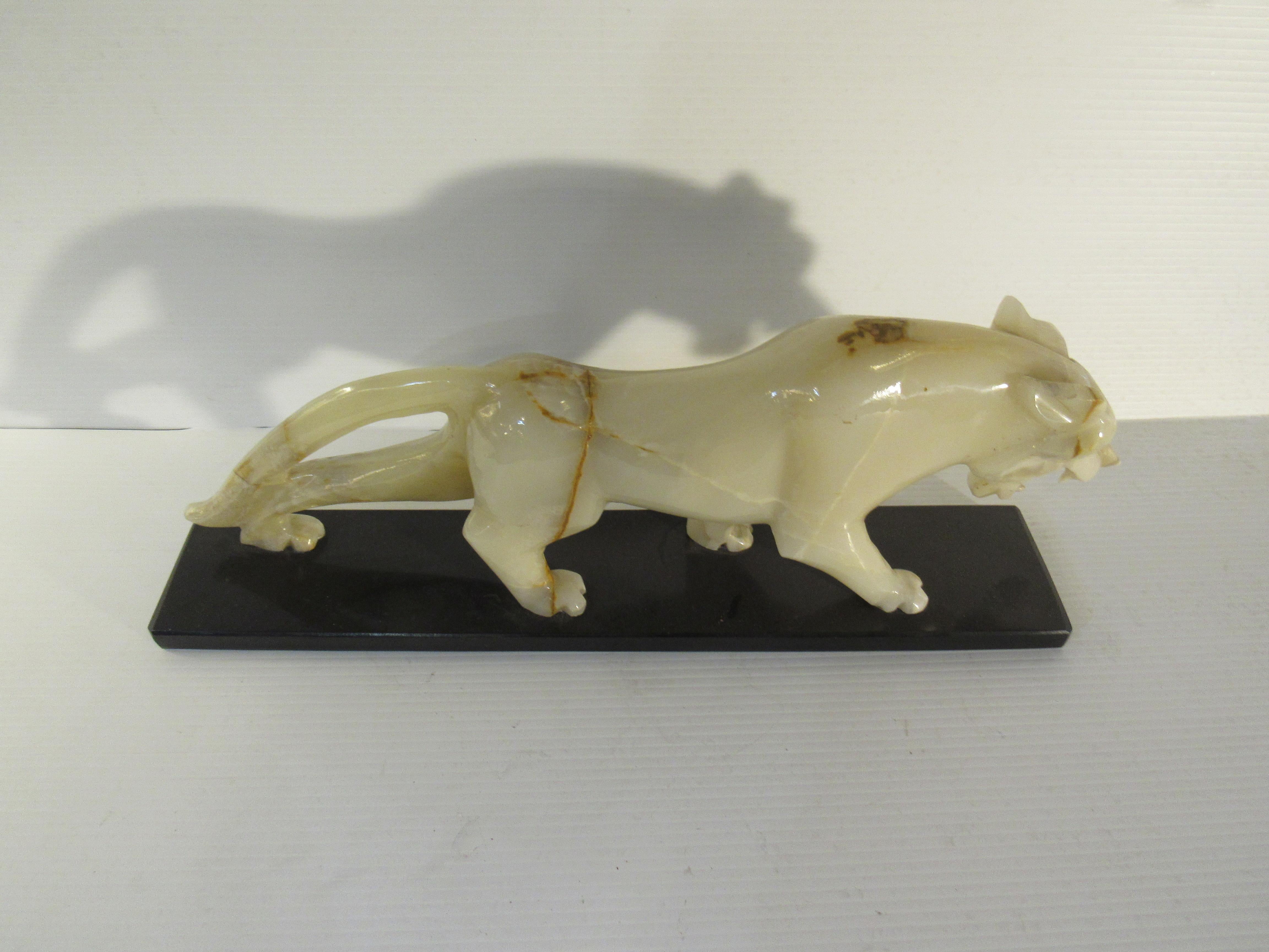 Chinoiserie Vintage Carved White Jade Panther For Sale