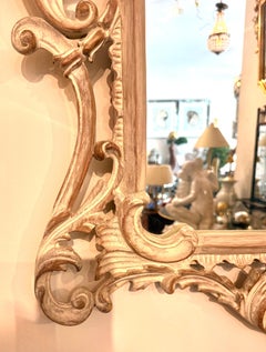 Vintage Carved Whitewashed Rococo Wall Mirror, 20th Century