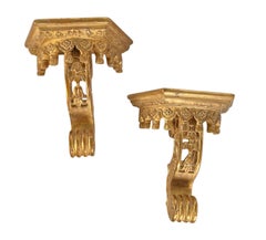 Vintage Carved Wood And Gilded Floral Brackets