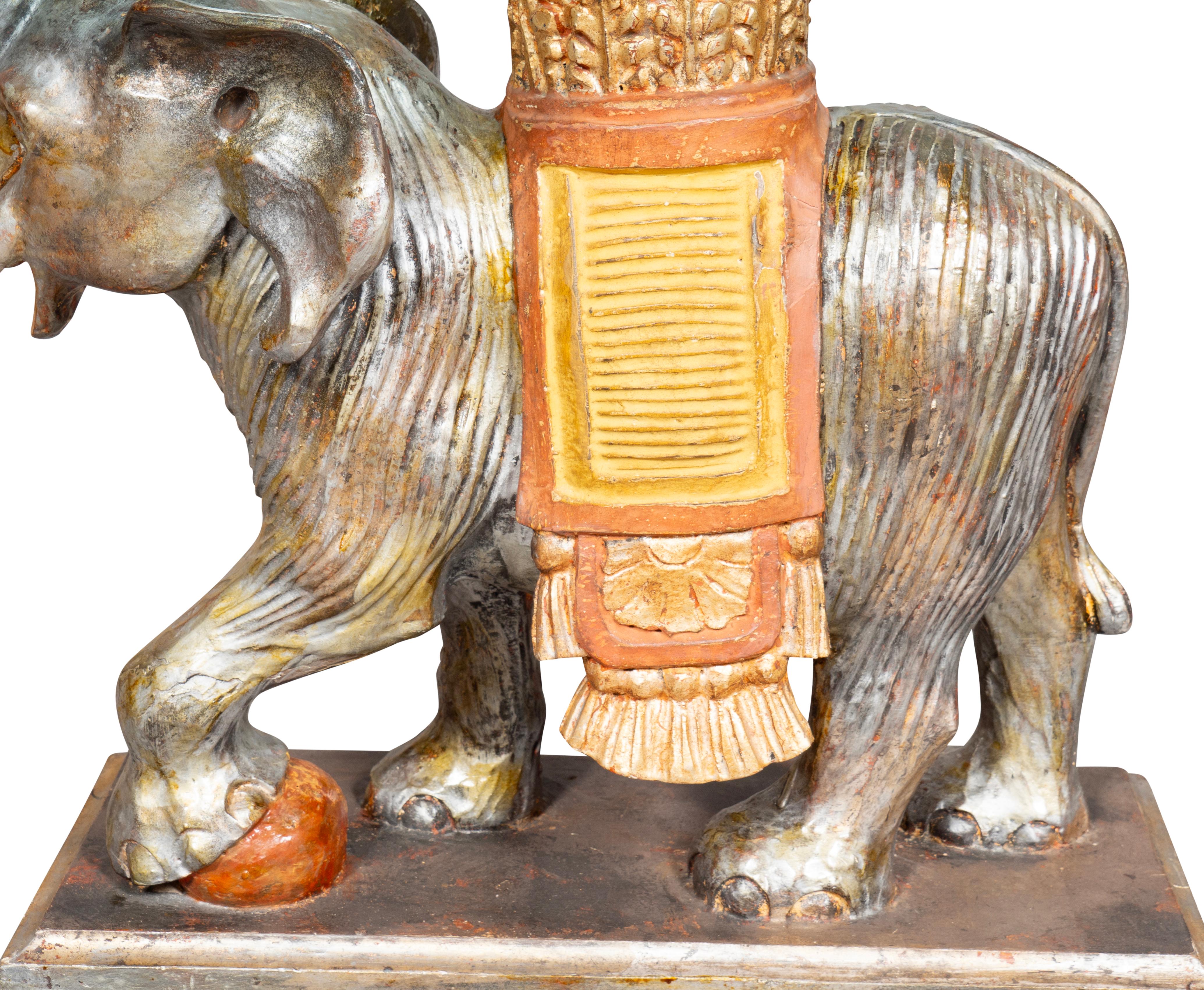 Vintage Carved Wood And Painted Elephant Form Table 5