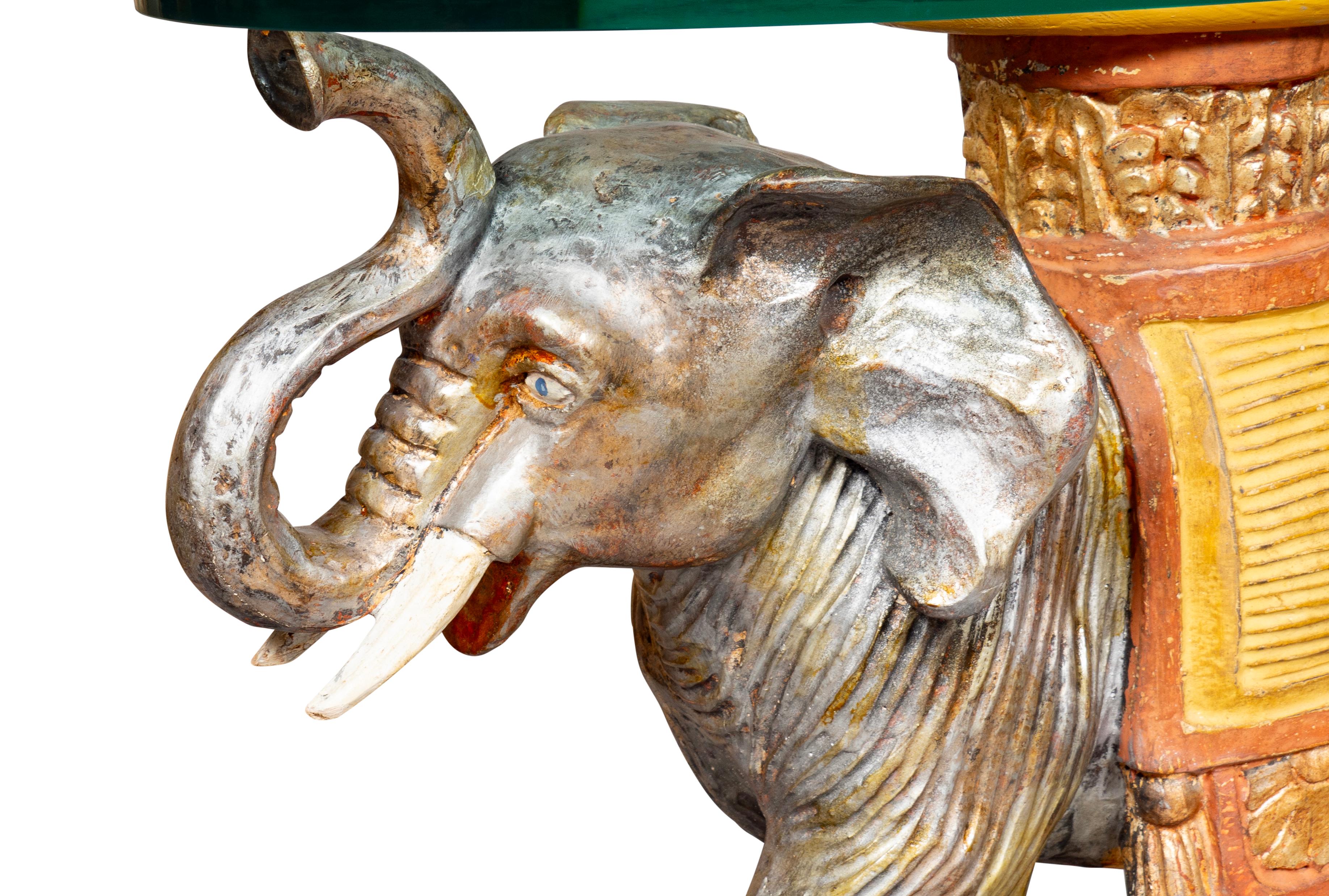 Vintage Carved Wood And Painted Elephant Form Table 6
