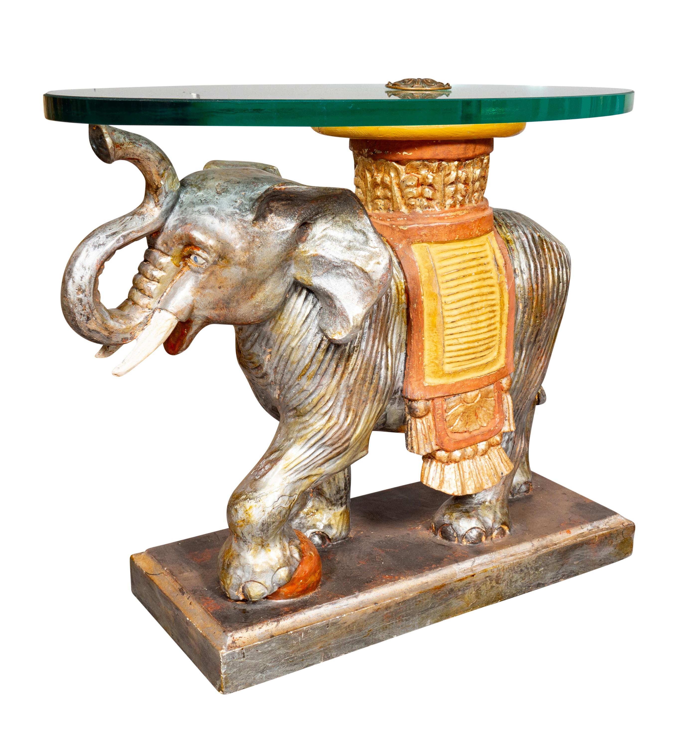 Vintage Carved Wood And Painted Elephant Form Table In Good Condition In Essex, MA