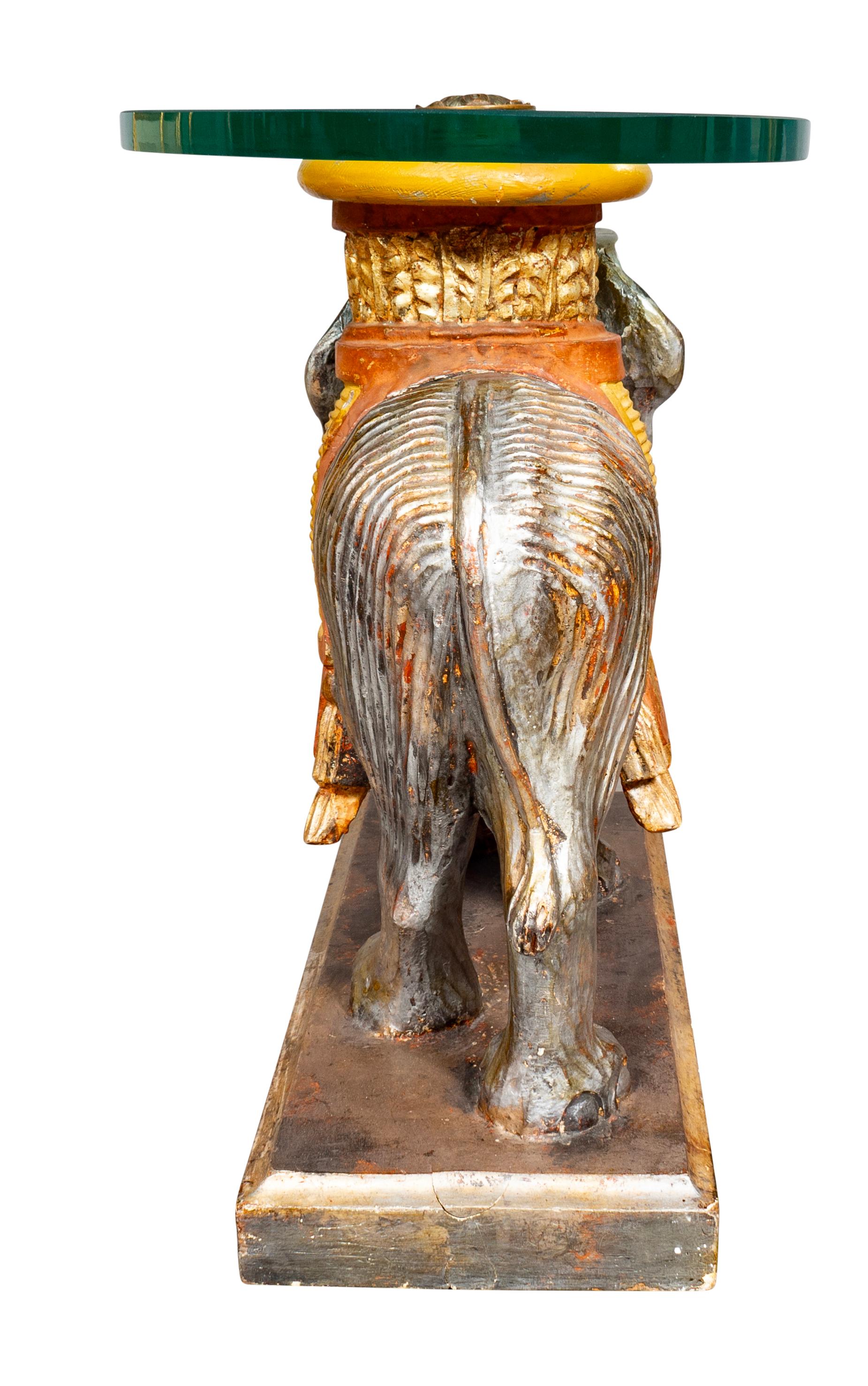 Vintage Carved Wood And Painted Elephant Form Table 2