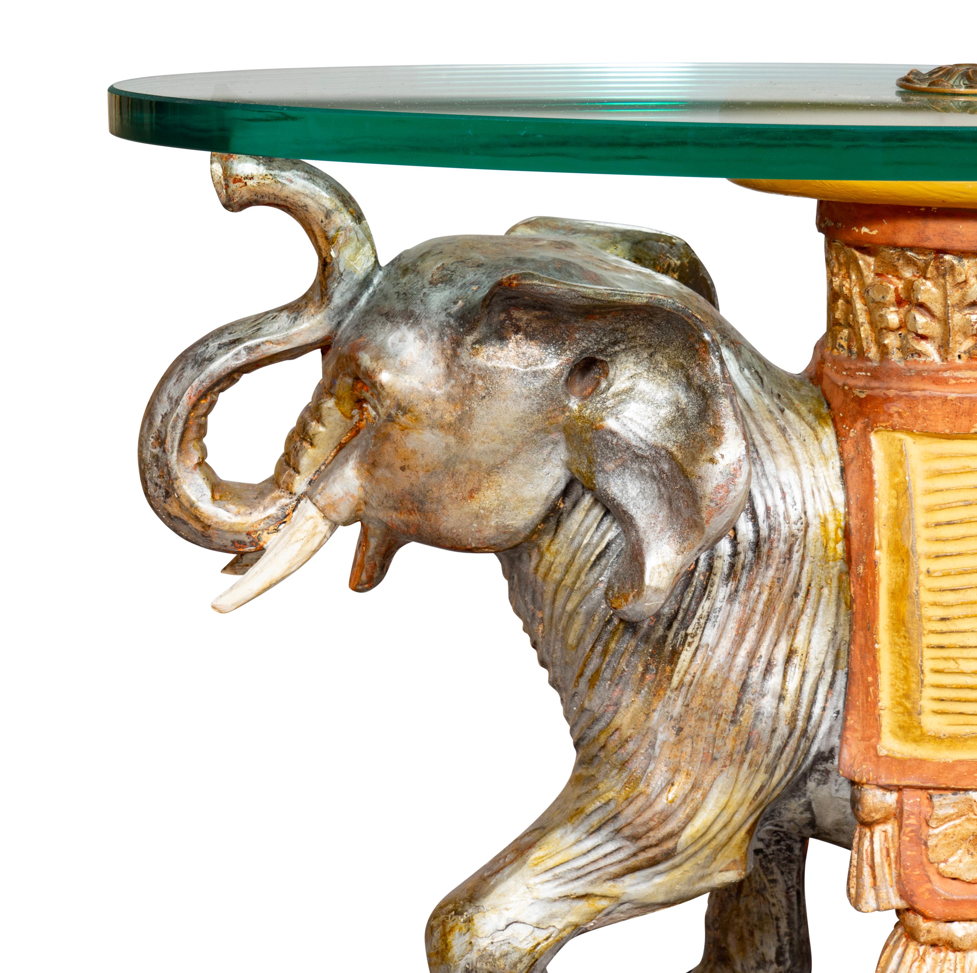 Vintage Carved Wood And Painted Elephant Form Table 4