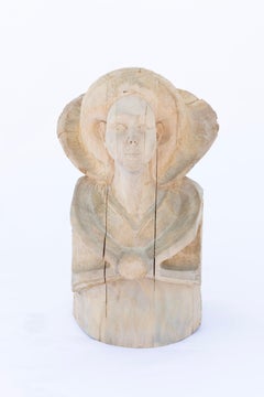 Vintage Carved Wood  Female or Angel with Breastplate and Circle Design