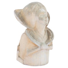 Vintage Carved Wood Female  or Angel  with  Breastplate Design