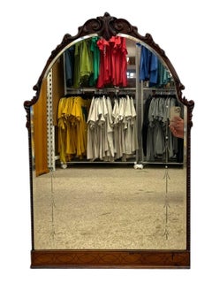 Vintage geschnitzt Holz gewölbt Wandspiegel mit geätzten Glasscheiben