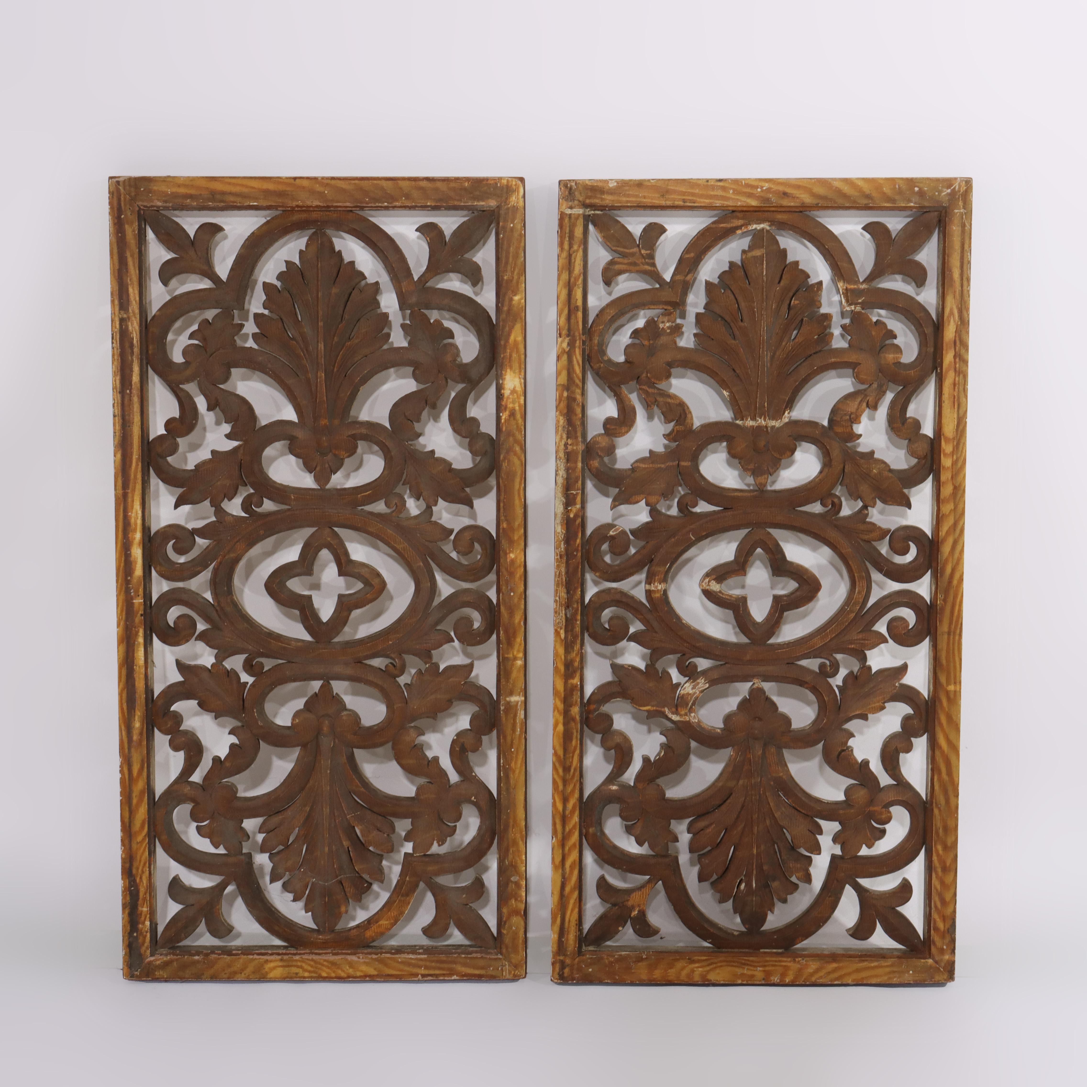 Vintage Carved Wood Architectural Grates Unsigned 20thC
Measures - 34.5