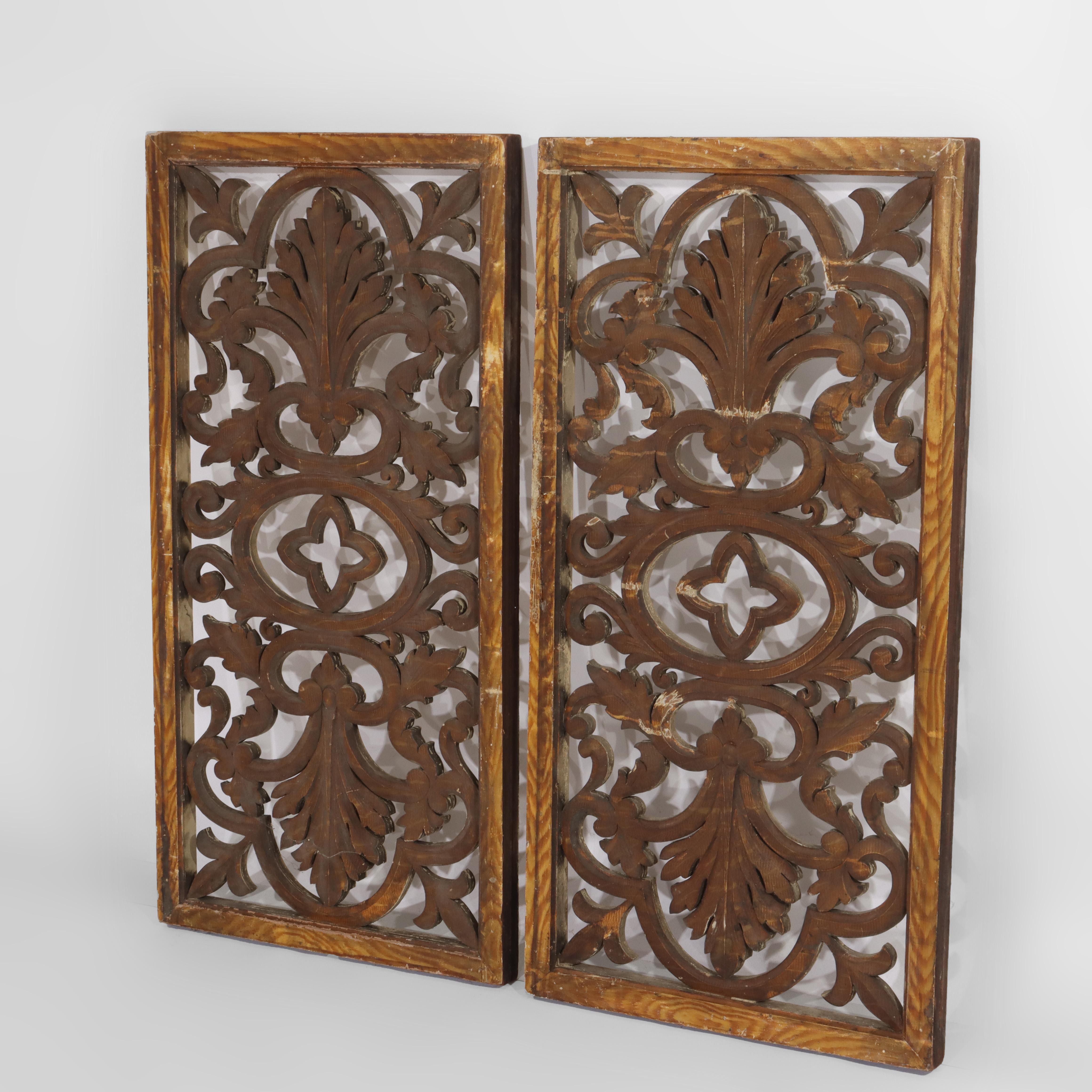 Vintage Carved Wood Architectural Grates 20thC In Good Condition For Sale In Big Flats, NY