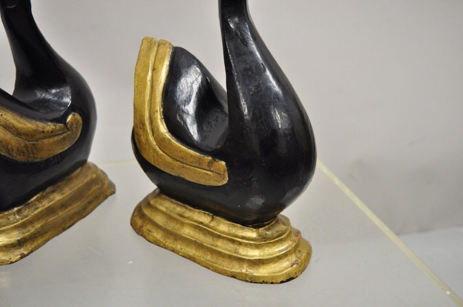 Vintage Carved Wood Art Deco Style Black Gold Duck Goose Figures, a Pair 4