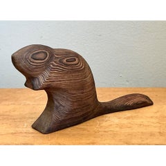 Vintage Carved Wood Beaver Sculpture