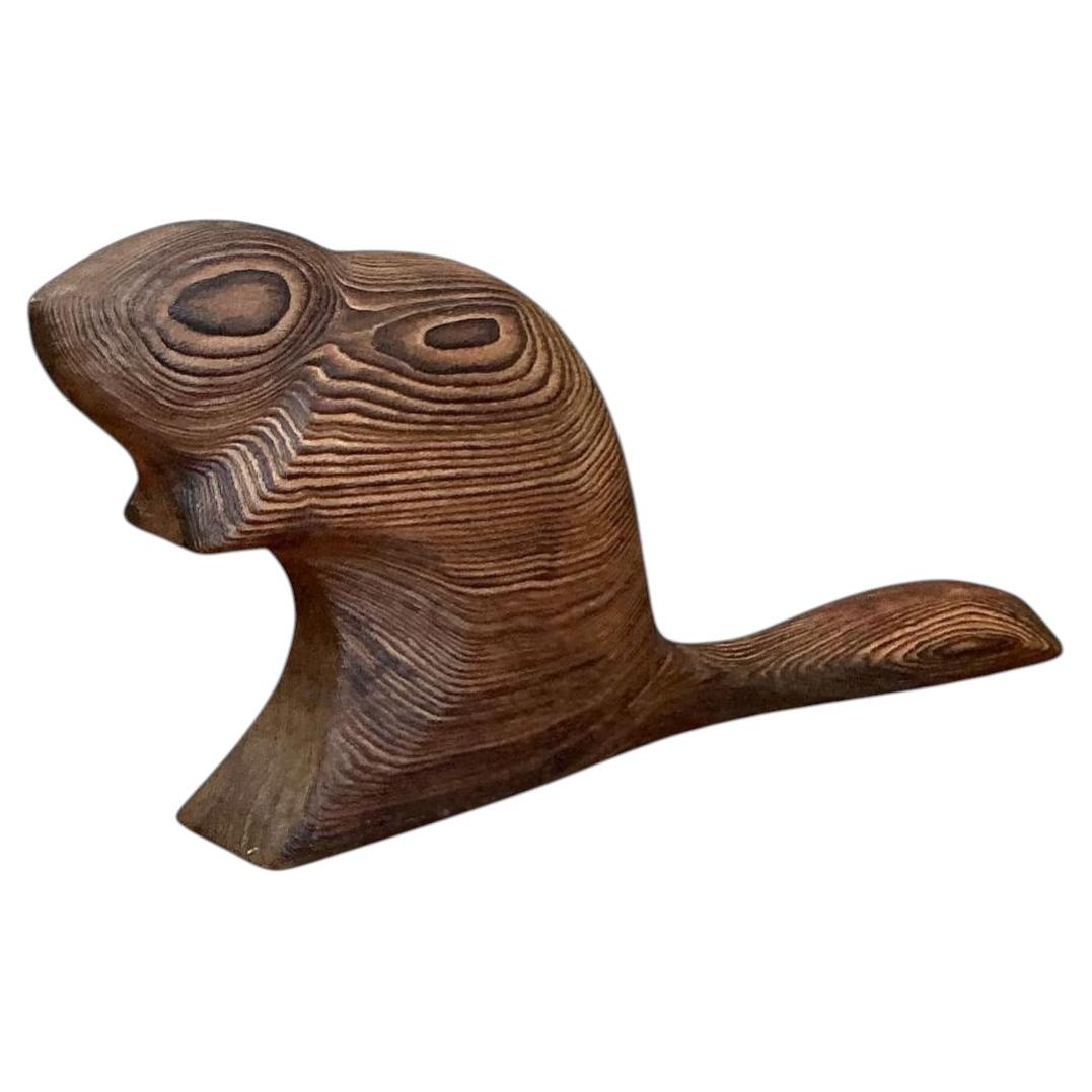 Vintage Carved Wood Beaver Sculpture