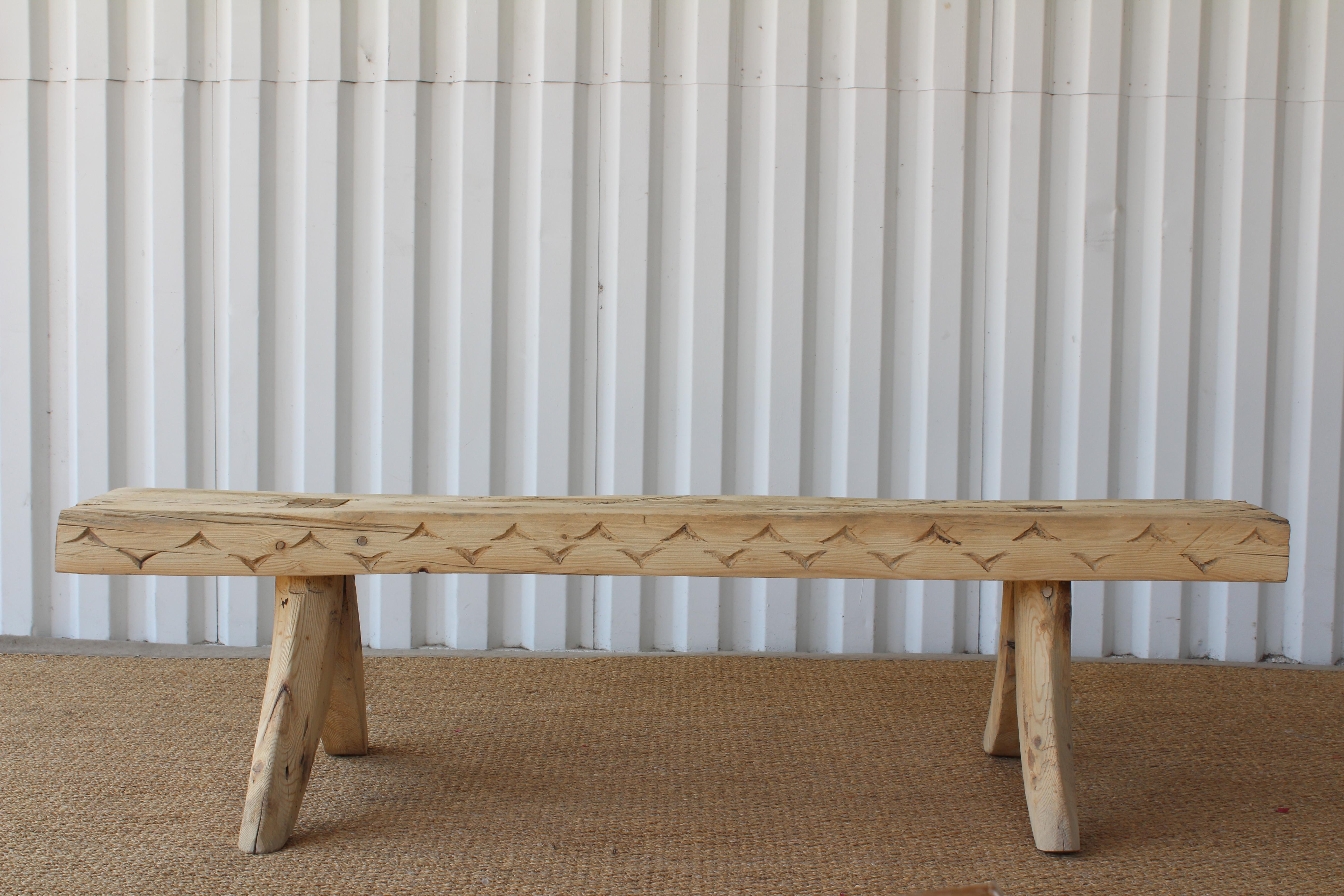 Tribal Vintage Carved Wood Bench