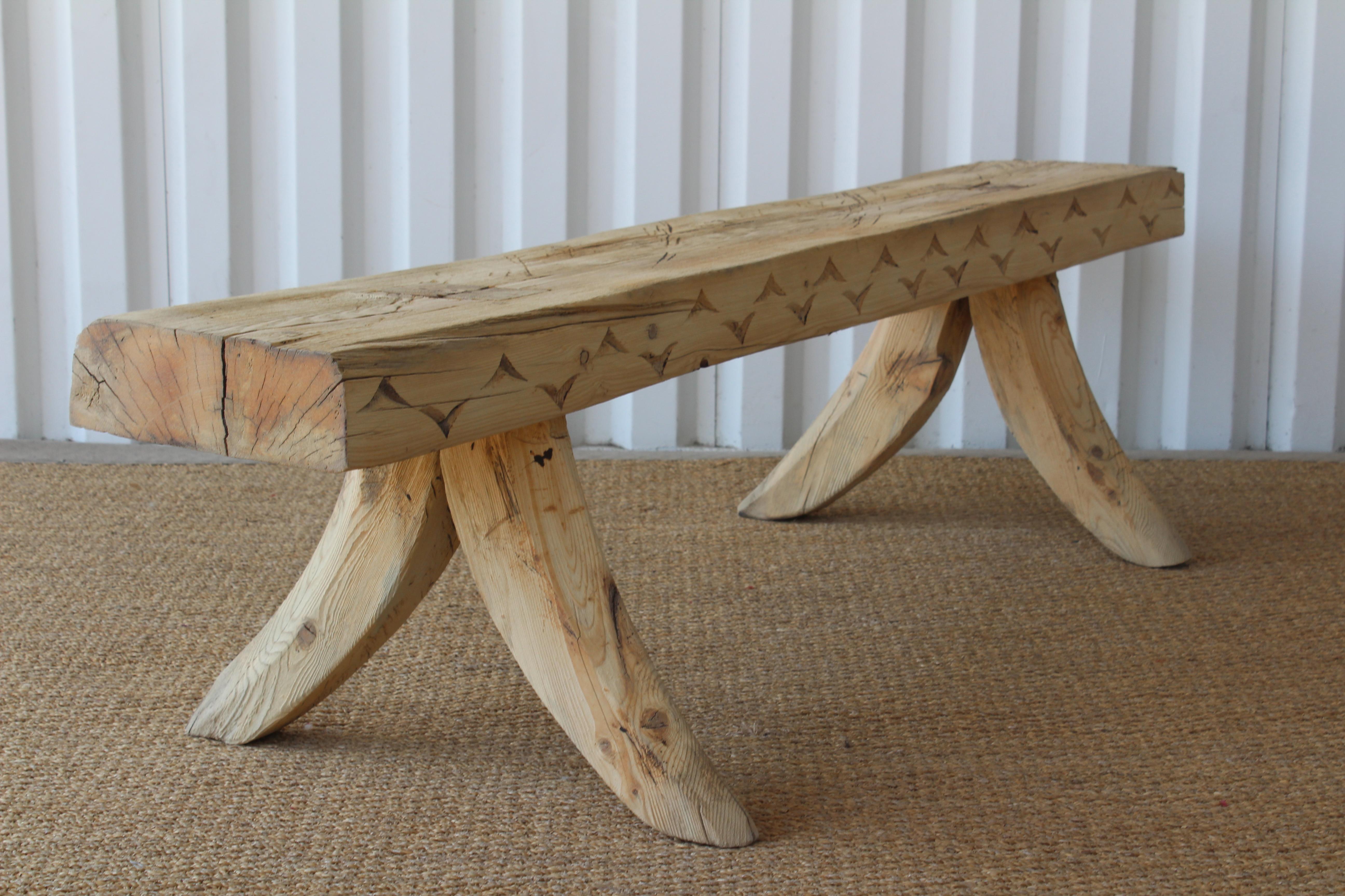 Vintage Carved Wood Bench In Good Condition In Los Angeles, CA
