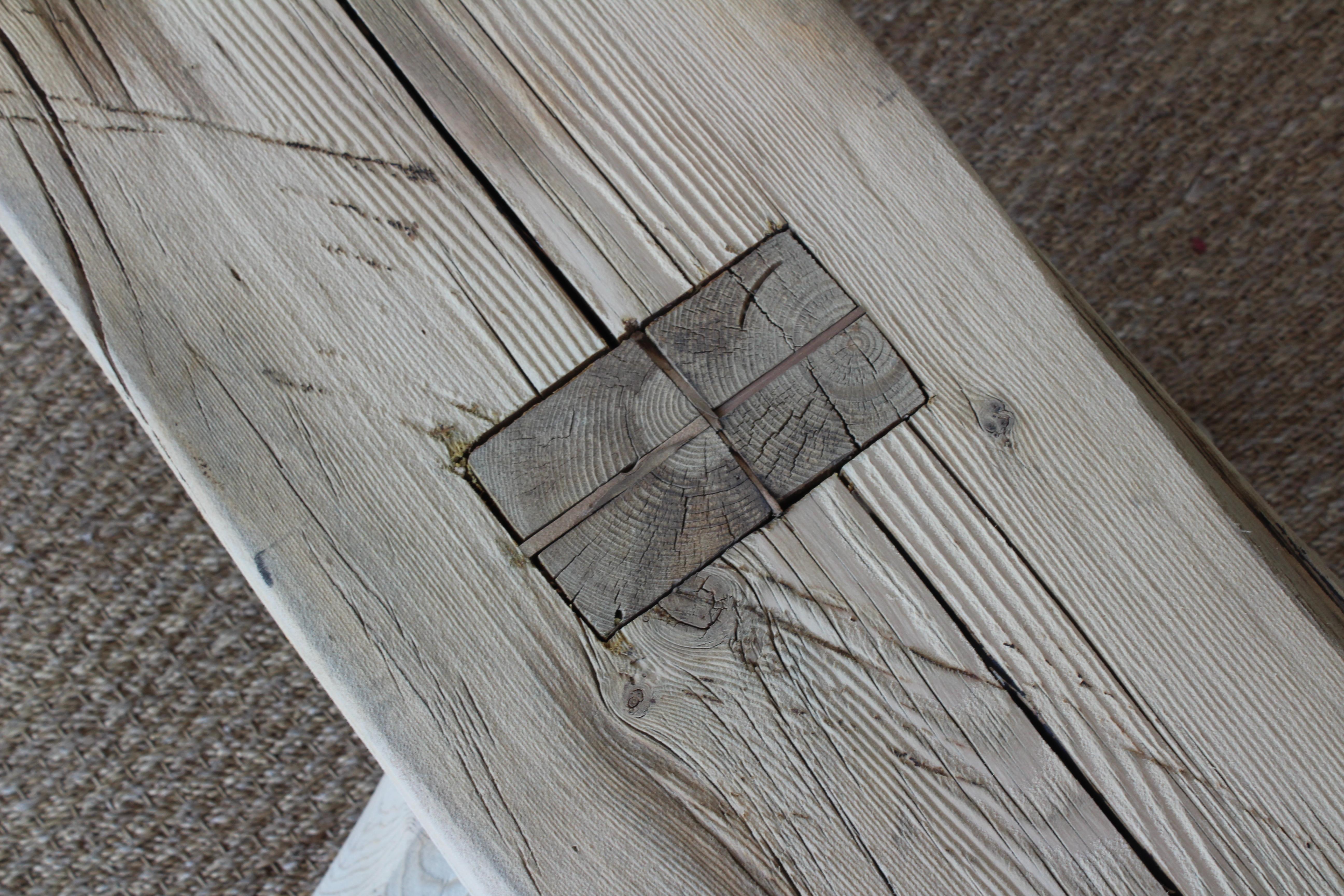 Pine Vintage Carved Wood Bench