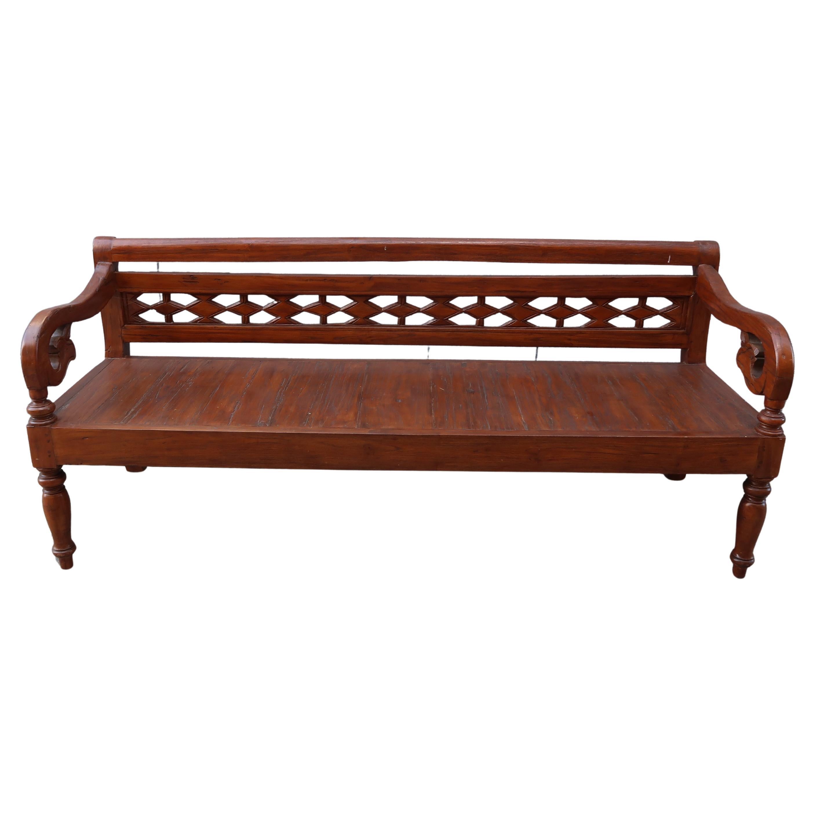 Vintage Carved Wood Bench, Mid-20th Century, Antique Seating, 78" Wide