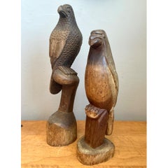 Vintage Carved Wood Bird Sculptures - A Pair