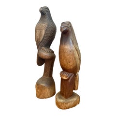 Vintage Carved Wood Bird Sculptures - A Pair