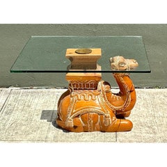 Vintage Carved Wood Camel Glass Table